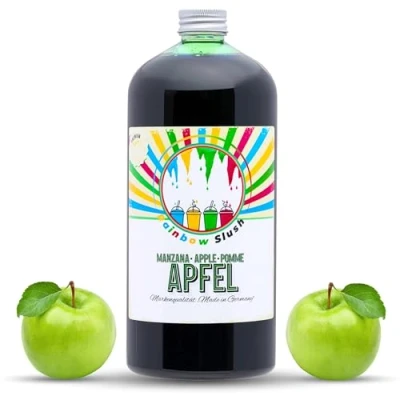 Imagen de Hopser Food Fun Rainbow Slush Jarabe AZO LIBRE Botella de 1 litro concentrado para granizadores helados, máquinas helado, bebidas 1:5 hasta 1:20 (manzana)