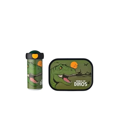 Imagen de Mepal Fiambrera Campus para Niños con Vaso Escolar y &amp; Botella Llevar Apta Lavavajillas sin BPA 300 ml + 750 Dino