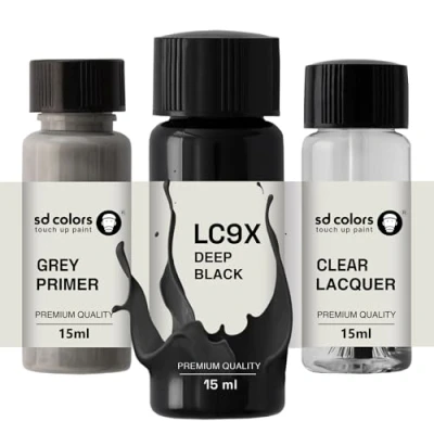 Imagen de SD COLORS Deep Black LC9X C9X 2T Pintura de retoque (15 ML), cepillo reparación arañazos, código color 2T, negro profundo (Paint+Imprimación + Laca)