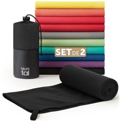 Imagen de Blumtal Toalla Microfibra 180x90 cm + 80x40 Toallas Gimnasio de Secado rápido Gym para Deporte Negro