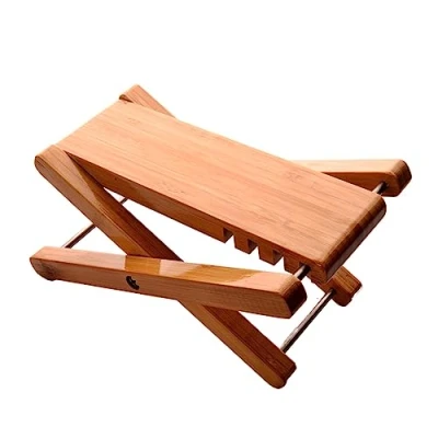 Imagen de Taburete de guitarra clásica, reposapiés madera para guitarra, 3 engranajes, altura ajustable, pedal bajo, madera, maciza nogal