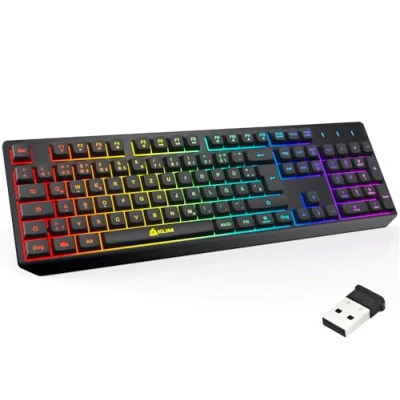 Imagen de KLIM Chroma QWERTZ Teclado inalámbrico para Videojuegos (2024), Duradero, ergonómico, Impermeable, silencioso, RGB inalámbrico, PC, PS4, PS5 y Mac, Color Blanco