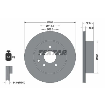 Imagen de TEXTAR PRO 92144003 Disco de freno 292 16 05/06 114,3 ventilación interna revestido sin perno sujeción rueda, buje rueda