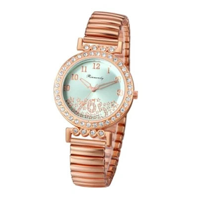 Imagen de JewelryWe Reloj Correa Elástica Mujer: de Cuarzo Analógico Redondo con Circonita Oro para Señora Escala Números Arábigos Acero Inoxidable Extensible Ocio Negocios Regalo