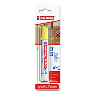 Imagen de edding 950 marcador industrial amarillo 1 rotulador punta redonda de 10 mm para escribir sobre metal, piedras, madera superficies rugosas o húmedas permanente, impermeable