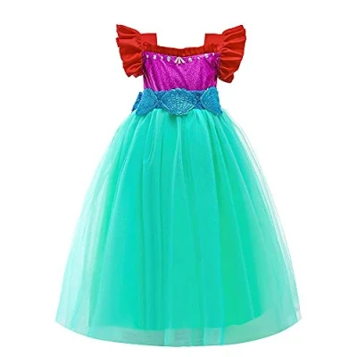 Imagen de Lito Angels Vestido de Sirenita Princesa Ariel Disfraz Sirena para Niña Pequeñas, Talla 4 a 5 años, Rojo Verde