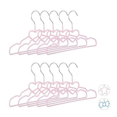 Imagen de Relaxdays Pack de 10 Perchas Bebé con Corazón, Metal, Rosa, 30 cm