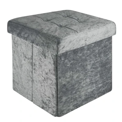 Imagen de INTIRILIFE Otomana Plegable 38x38x38 cm en Terciopelo Gris Asiento Cubo con Espacio de Almacenamiento y tapizado Funda reposapiés Cofre