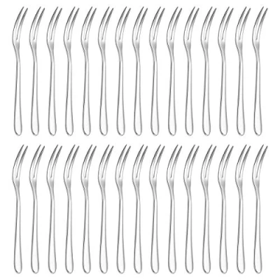 Imagen de Pequeños Pastel Tenedores, DBAILY 30pcs Plata Tenedores de Frutas Acero Inoxidable para Fiesta Buffet Catering Cocina Vajilla Postre Aperitivo Pasteleria (13cm)