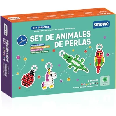 Imagen de Smowo® Juego de manualidades con perlas para 9 llaveros animales Caja niños enhebrar y hacer