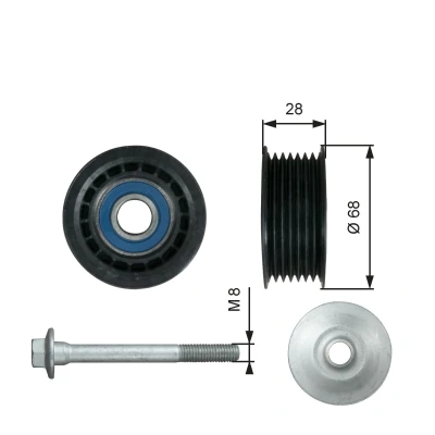 Imagen de GATES T36731 Rodillo Guia FleetRunner Micro V Stretch Fit con canales MERCEDES BENZ: Clase E Berlina, ML, G SUV