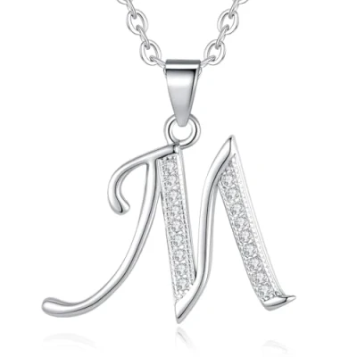 Imagen de VIKI LYNN Collar Inicial con Colgante Letra M y Zircon 925 Plata de Ley Regalo para Mujeres