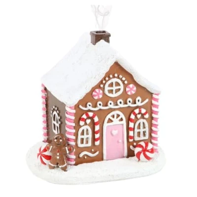 Imagen de Quemador de cono incienso casa jengibre rosa, decoración festiva, cerámica hecha a mano, ideal para aromaterapia, 6 pulgadas