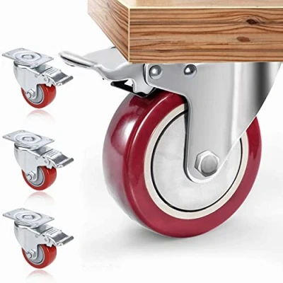 Imagen de Set de 4 Ruedas Giratorias con Freno, 75mm Diámetro Industriales para Muebles, Capacidad carga máxima 1200 lbs (Rojo) (Rojo y plata)