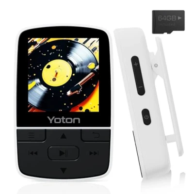 Imagen de YOTON Reproductor MP3 Bluetooth de 64 GB, Música Deportivo Portátil con Clip, Sonido HiFi sin Pérdidas, Radio FM, Cronómetro, Grabadora, Podómetro, etc., Viene Auriculares, Blanco