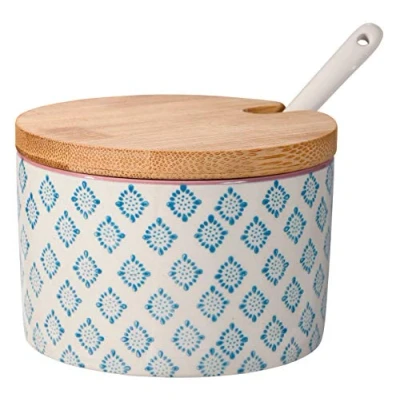 Imagen de BLOOMINGVILLE Tarro con Tapa &amp; Cuchara Patrizia da Loza Ø 10 cm, Azul, Cerámica, Capacidad 250 ml