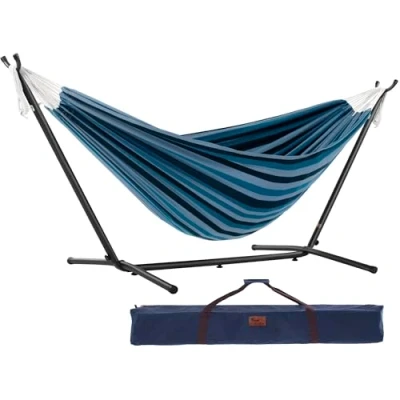 Imagen de Vivere UHSDO8 34 Hamaca con Soporte Incluido y Funda de Transporte, Multicolor, 250 cm, Doble, diseño Blue Lagoon