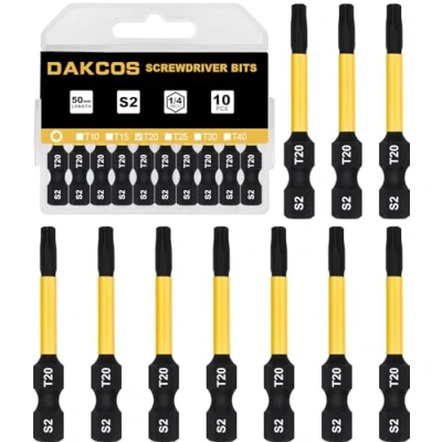 Imagen de DAKCOS T20 Bit largo, Torx T20, surtido de puntas S2, punta atornillado 1/4 vástago hexagonal (longitud 50 mm, 10 piezas)