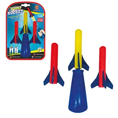 Imagen de GÜNTHER FLUGSPIELE Paul 1557 Mini HandPump Rocket Juego de Cohetes Mano (Incluye 3 espumas Espuma), diseño Volando hasta 10 Metros, para niños a Partir 4 años, Multicolor