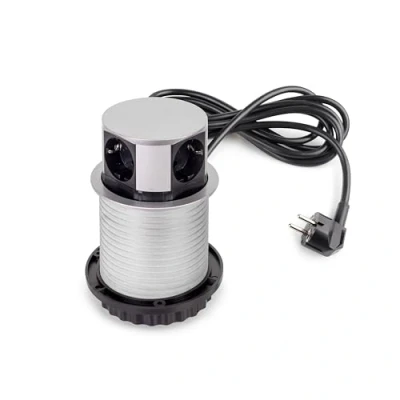 Imagen de Emuca Multiconector extraíble Vertikal Push diámetro 100mm, 3 enchufes tipo Schuko, 1 USB A, C, Acero y Plástico, Pintado aluminio