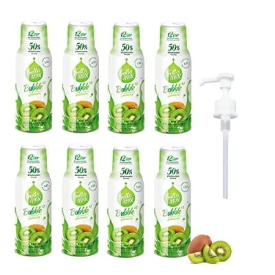 Imagen de 8 paquetes FruttaMax Concentrado de jarabe frutas Menos azúcar con un 60% contenido fruta adecuado para máquina refrescos (8 x 500 ml) Kiwi)