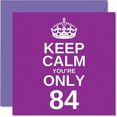 Imagen de Divertidas tarjetas de cumpleaños 84 para hombres y mujeres, con texto en inglés &quot;Keep Calm&quot;, divertida tarjeta feliz abuelo, mamá, niñera, papá, abuela, tía, 145 mm x