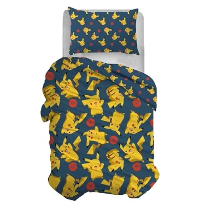 Imagen de Pokemon Juego de Funda nórdica Individual algodón, 100% 155 x 200, Almohada 50 80, Cama Dormitorio, Producto Oficial, sin sábana Bajera