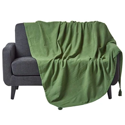 Imagen de HOMESCAPES Manta para Cama o sofá en 100% algodón Tejido a Mano Rajput Verde 225 x 255 cm