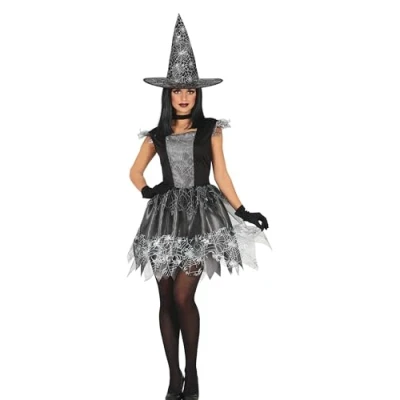 Imagen de FIESTAS GUIRCA Disfraz de Bruja Telaraña Plateada Vestido con Sombrero Halloween Mujer Talla 36 38 S