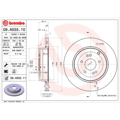 Imagen de BREMBO COATED DISC LINE 09.A555.11 Disco de freno 330 20 5 ventilación interna revestido altamente carbonizado con tornillos
