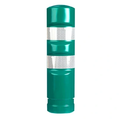Imagen de PARKING FACIL Hito Cilíndrico H 75 en Color Verde con Bandas Reflectantes Elemento de Seguridad Vial para Carreteras, Parking, Garajes Incluye Tornillería Tamaño: cm