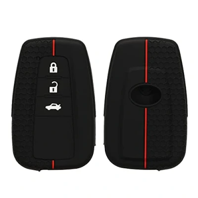 Imagen de kwmobile Carcasa Compatible con Llavero de Toyota 3 Botones RAV4 CHR Corolla 2021 Yaris Hilux Funda para Mando Coche Silicona Negro/Rojo