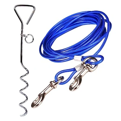 Imagen de CtopoGo Correa De Perro (3 M / 5M 10M) con Espiga Estaca En Tierra Espiral 46 cm Salida para Patio Al Aire Libre Y Acampada Perros PequeñOs A Medianos (10M, Azul)