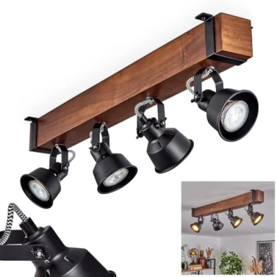 Imagen de Safari, lámpara de techo moderna metal/madera en negro/marrón oscuro, diseño industrial con pantallas ajustables, 4 luces, x GU10 sin bombillas