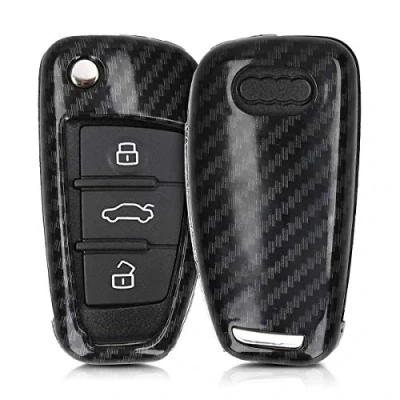 Imagen de kwmobile Funda Compatible con Audi Llave de Coche Plegable 3 Botones Carcasa Dura para Mando Auto Carbono Negro