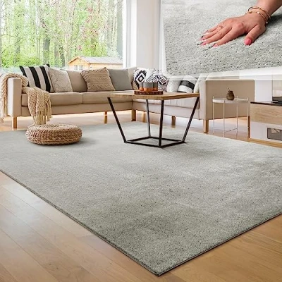 Imagen de Paco Home Alfombra para la Sala de Estar Unicolor Lavable Suave Pila Corta, tamaño:80x150 cm, Color:Plata