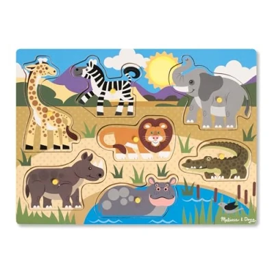 Imagen de Melissa &amp; Doug Rompecabezas de encastre madera, Safari, Juego clásico educativo, Juguetes Juguete desarollo y aprendizaje para niños niñas 2 a 4 años