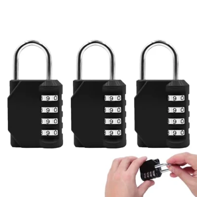 Imagen de DALAETUS 3 Piezas Candado De Combinación, Cerradura Combinación 4 Dígitos, Candados Taquillas para El Casillero del Gimnasio Escolar, Archivadores, Caja Herramientas, Cerca (Negro)
