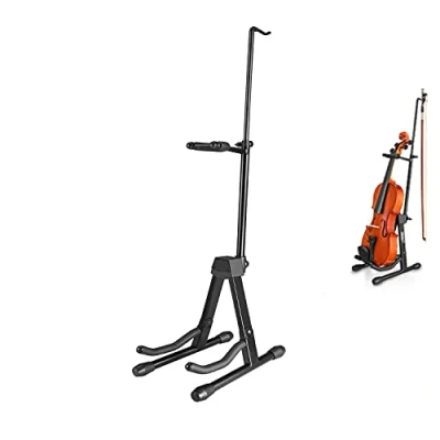 Imagen de Eastar Soporte para Violín Stand de Metal con Arco, Graduable Plegable y Portátil, Color Negro (EST 006)
