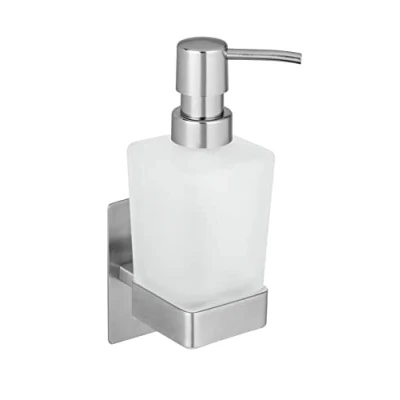 Imagen de Wenko Turbo Loc Genova Mate 200 ml Fijación Líquido Sin Perforación, Soporte Acero Inoxidable, Dispensador de Jabón Vidrio Satinizado, 6,2 x 19,7 9 cm, cm