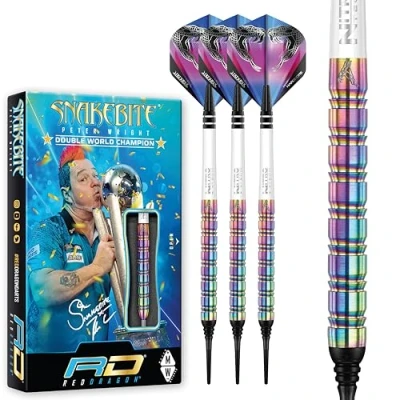 Imagen de RED DRAGON Peter Wright Snakebite 1: 16g Peso Barril, 18g Total Softip Tungsten Darts con Flights y Ejes