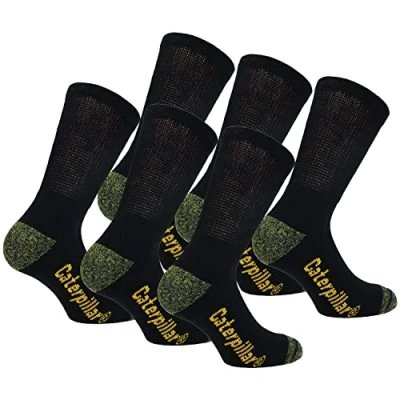 Imagen de Caterpillar Diabetic Work Socks 6 Pares Calcetines Trabajo, Mejor Circulación Sanguínea, Talón Puntera Reforzados, Absorción Humedad, No Aprieta, Algodón, Remallado a Mano (Negro, 39 42)