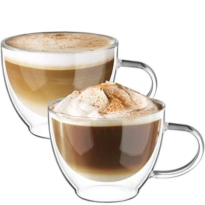 Imagen de ecooe 2x350ml Tazas de Café Cristal,Vasos Doble Pared con Asa,Tazas Vidrio Borosilicato para Té,Café,Leche,Latte,Macchiato