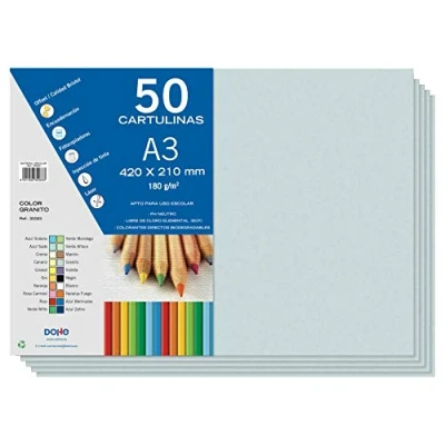 Imagen de Dohe Cartulinas A3 Azul Granito para Manualidades e Impresión (50 uds.) 21x29,7 cm 180 g/m² Material de oficina
