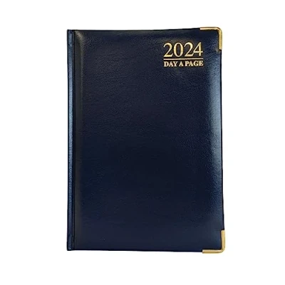 Imagen de G4GADGET Agenda de lujo 2024, tamaño A5, día por página, color azul, con parte delantera acolchada y tapa dura, bordes dorados