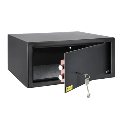 Imagen de HomeSafe HV24K Caja Fuerte con Llaves, Cerradura de seguridad para el hogar, negocios, oficina, hotel, documentos, joyas 20x44.2x38cm (WxHxD), Negro Satén Carbón, 31L