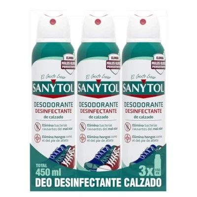 Imagen de Sanytol Desodorante Desinfectante de Calzado, Elimina bacterias del Mal Olor y hongos en el Sin Lejía, Para Todo Tipo Calzado Pack 3 x 150 ml = 450