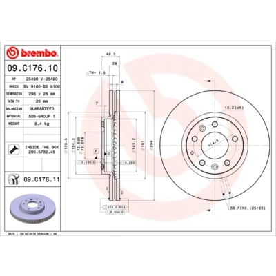 Imagen de BREMBO COATED DISC LINE 09.C176.11 Disco de freno 296 28 5 ventilación interna revestido con tornillos MAZDA: CX 7