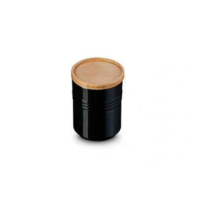 Imagen de Le Creuset Bote de almacenaje mediano Cerámica gres con tapa madera, gres, 540 ml, 10 cm, Negro Onyx, 91044401140099