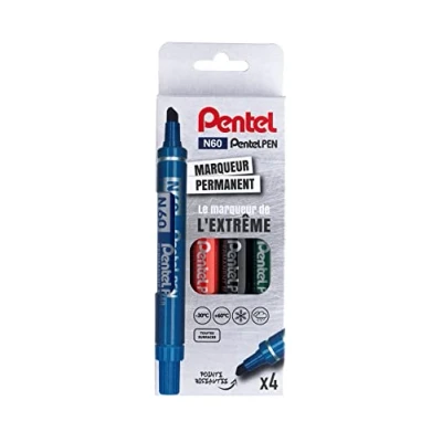 Imagen de Pentel Pen Rotuladores permanentes punta cuadrada tinta, color Negro, azul, rojo, verde Pochette de 4